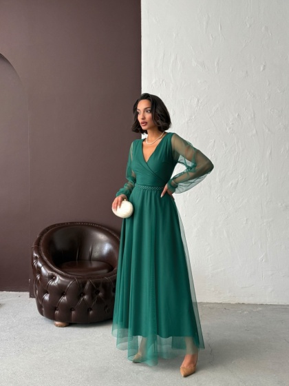 Rochie lunga din tull cu accesoriu in talie - Img 9