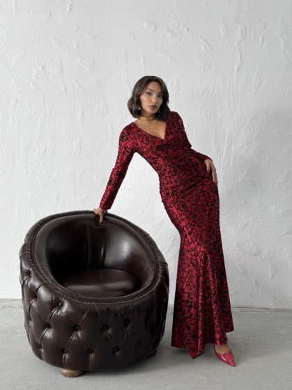 Rochie lungă elegantă cu decupaj pe picior si decolteu în V - Img 6