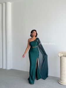 Rochie lunga eleganta cu detalii din paiete si trena fluida pe maneca - Img 5