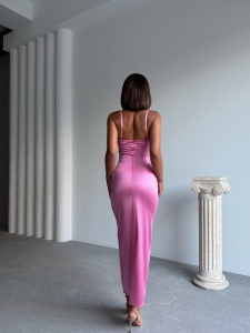 Rochie lunga eleganta din satin cu bretele - Img 3