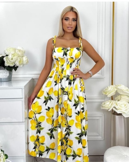 Rochie midi cu imprimeu de lamaie