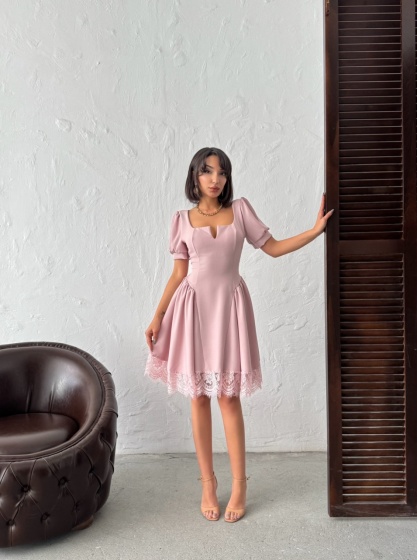 Rochie scurtă cu garnitura din dantela si funda la spate - Img 5