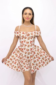 Rochie scurta cu imprimeu floral cu bretele - Img 3