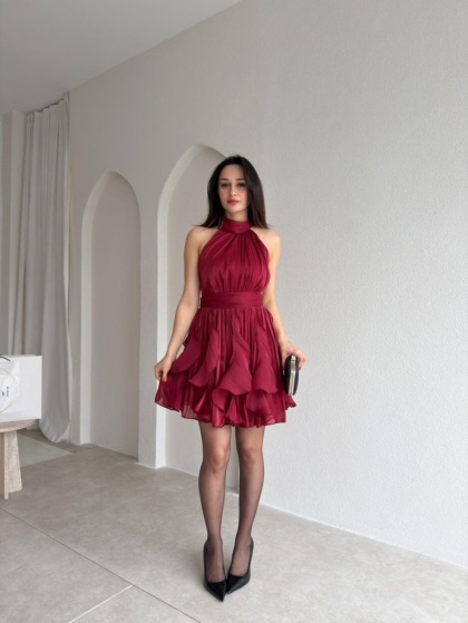 Rochie scurtă elegantă din satin cu falduri - Img 2