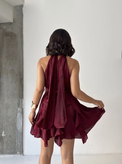 Rochie scurtă elegantă din satin cu falduri - Img 4