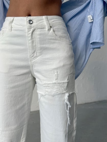 Blugi albi evazati elastici - Img 1