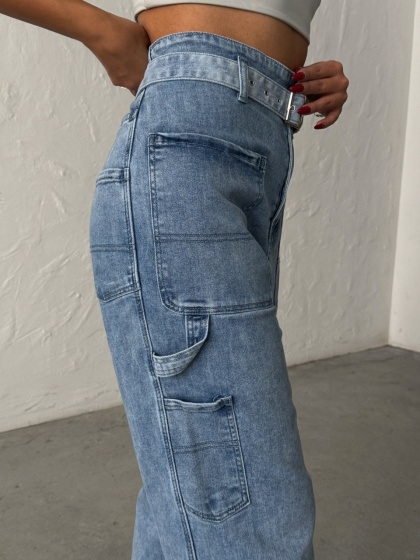 Blugi dama cu talie inalta cu accesoriu curea - Img 6