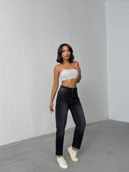 Blugi elastici cu aplicatii din strasuri - Img 7