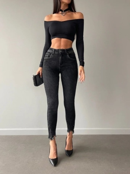 Blugi elastici skinny cu fermoar la glezna - Img 2