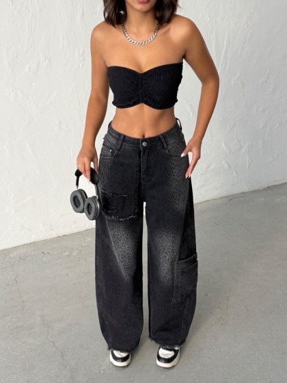 Blugi evazati cu print animal - Img 2