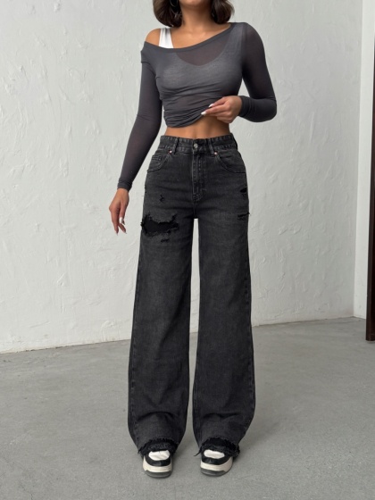 Blugi evazati cu rupturi - Img 2