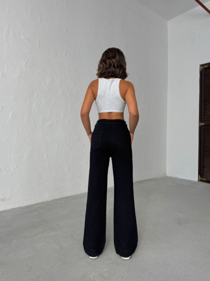 Blugi evazati elastici cu buzunare in fata - Img 2