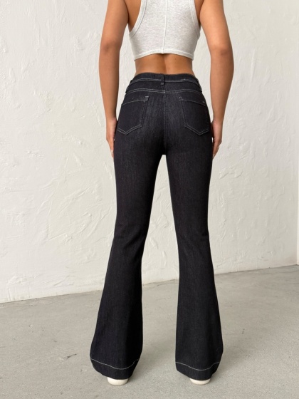 Blugi evazati elastici cu detaliu cusaturi - Img 4