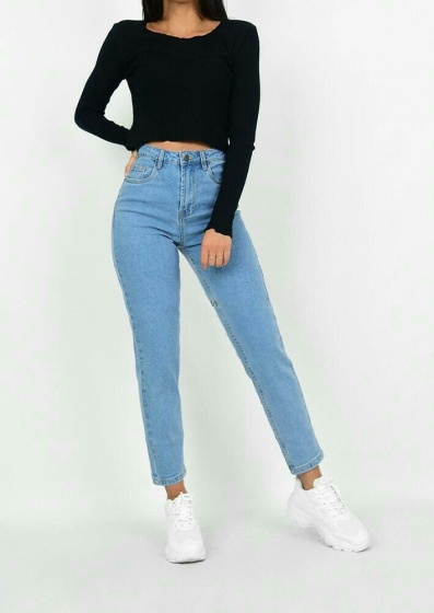 Blugi mom fit elastici cu design simplu