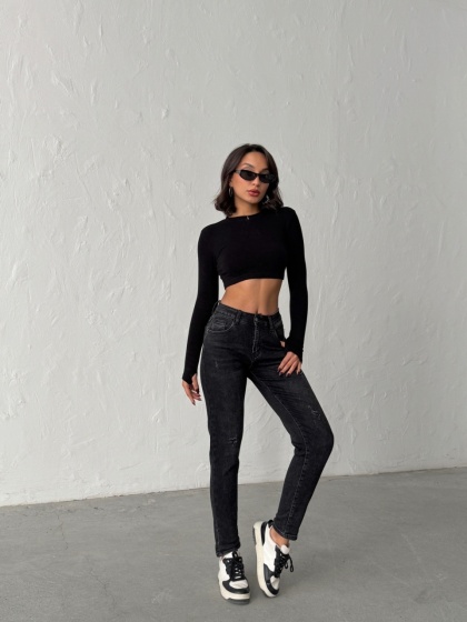 Blugi mom fit elastici cu mici rupturi - Img 6