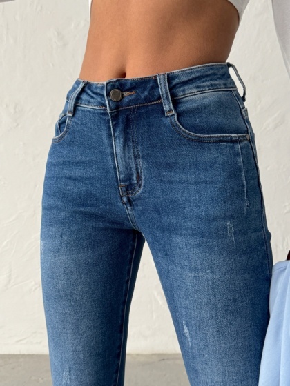 Blugi mom fit elastici decorativ pe buzunarul din spate - Img 3