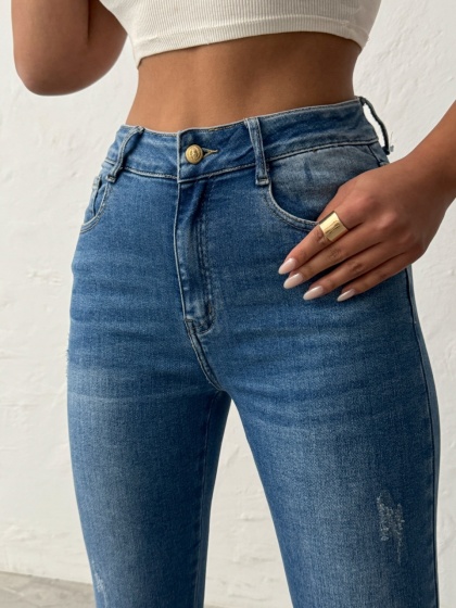 Blugi skinny elastici cu accesoriu nasturi - Img 5