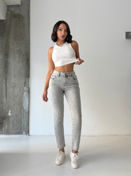 Blugi skinny elastici cu aplicatii din strasuri - Img 5