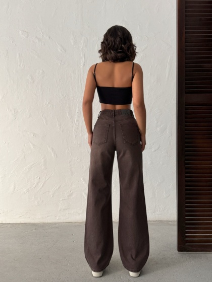 Blugi wide leg cu abraziuni în față - Img 2