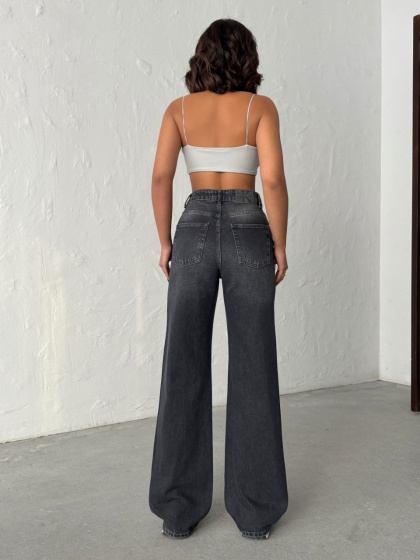 Blugi wide leg cu abraziuni în față - Img 3