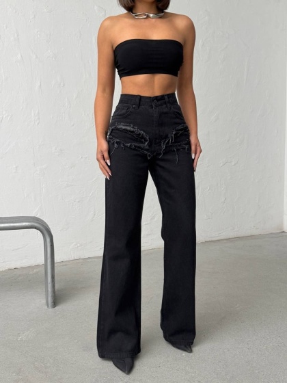 Blugi wide leg cu abraziuni în față - Img 6