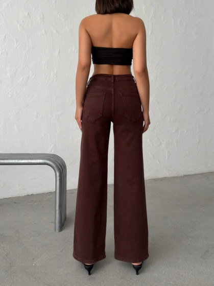 Blugi wide leg cu aplicatii din strasuri si talie asimetrica - Img 2