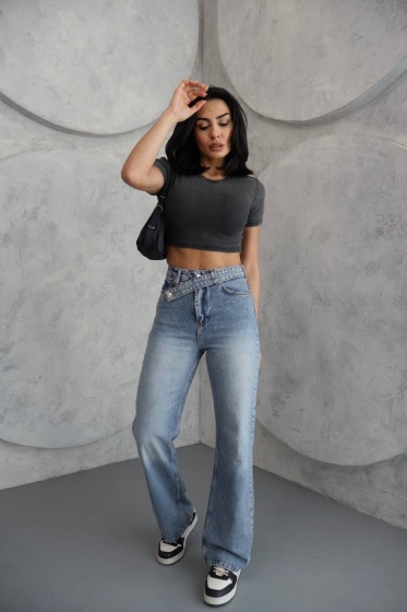 Blugi wide leg cu betelie petrecuta - Img 3