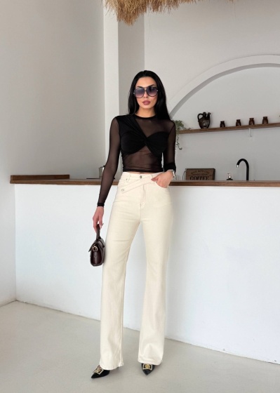 Blugi wide leg cu betelie petrecuta - Img 2
