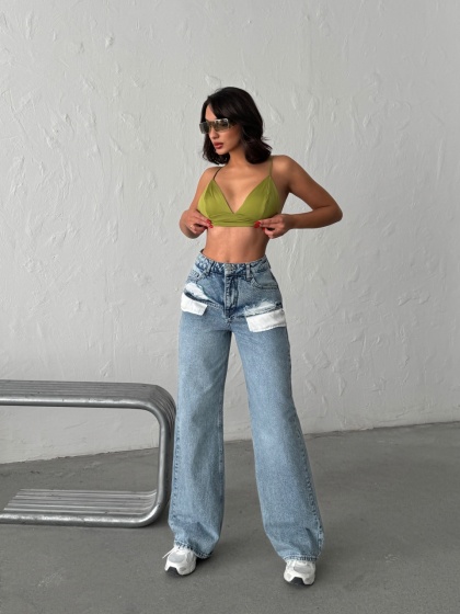 Blugi wide leg cu buzunare pe exterior - Img 7