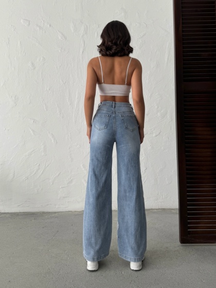 Blugi wide leg cu design din dantela - Img 2