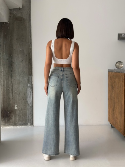 Blugi wide leg cu detalii tinte - Img 4