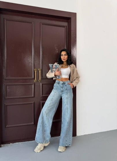 Blugi wide leg cu detaliu pe mijloc - Img 2