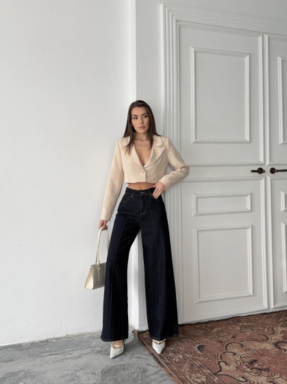 Blugi wide leg cu dunga pe mijloc - Img 2