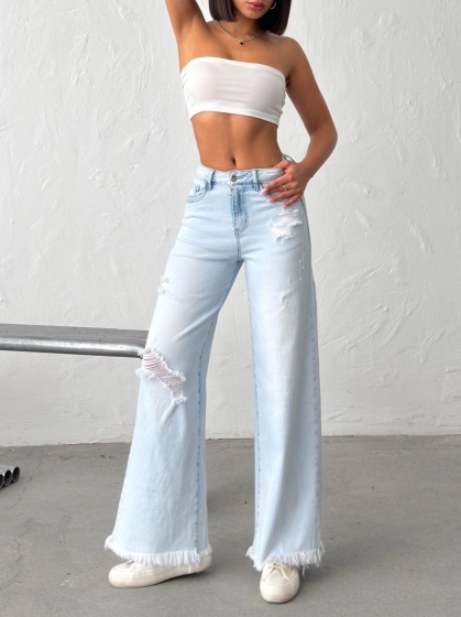 Blugi wide leg cu franjuri la tiv - Img 7