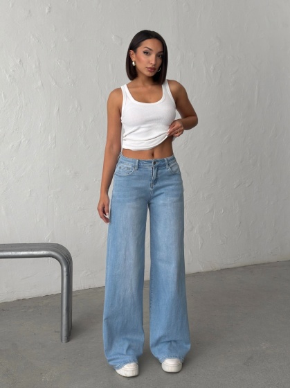 Blugi wide leg cu inserții roz - Img 4