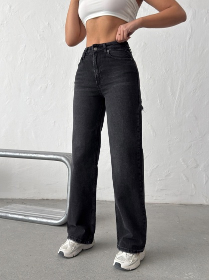 Blugi wide leg cu inserții roz - Img 3