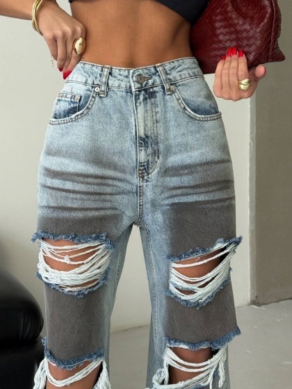 Blugi wide leg cu multiple rupturi - Img 3
