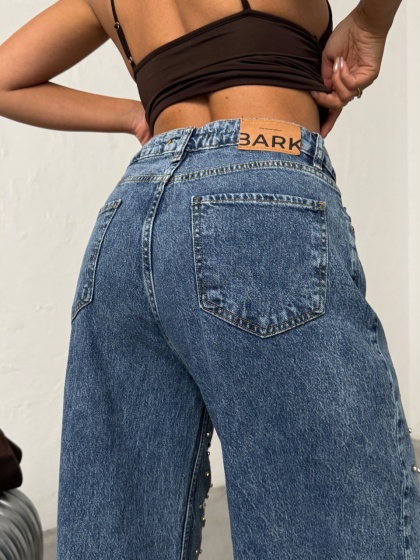 Blugi wide-leg din denim cu detalii strălucitoare - Img 3