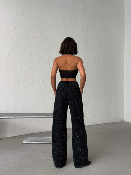 Blugi wide leg din denim cu detalii strălucitoare - Img 3