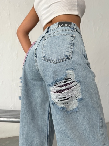 Blugi wide leg din denim cu rupturi pe posterior - Img 3