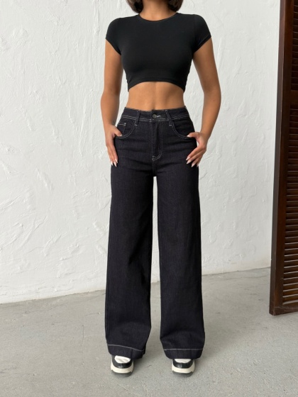 Blugi wide leg elastici cu detaliu cusaturi - Img 2