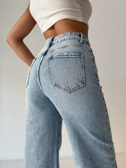Blugi wide leg elastici cu detaliu - Img 4