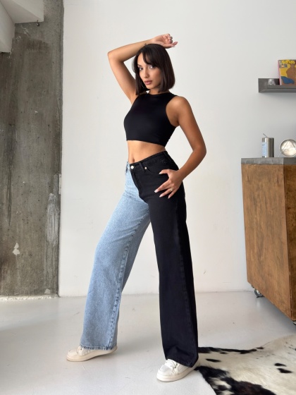 Blugi wide leg in doua culori - Img 8