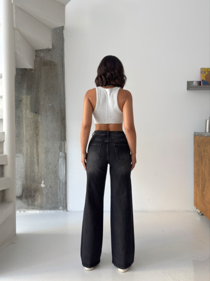 Blugi wide leg usor elastici cu detaliI rupturi  - Img 2