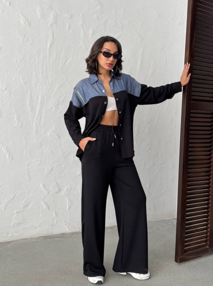 Compleu cu denim si pantaloni evazati - Img 5