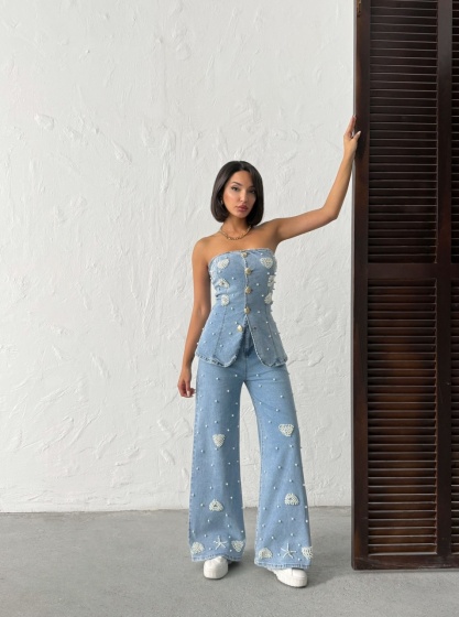 Compleu cu top si pantalon evazat - Img 8