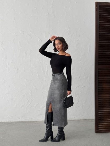 Fusta de blugi lunga elastica - Img 6