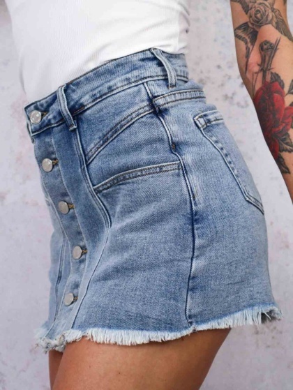 Fusta tip pantalon de blugi elastica accesorizata cu nasturi - Img 3