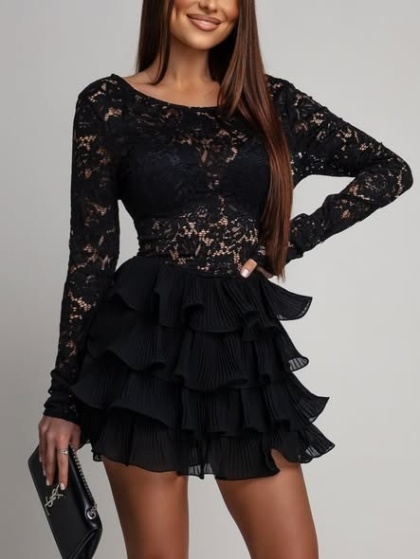 Rochie elegant scurta din dantela cu volane si spate gol - Img 4