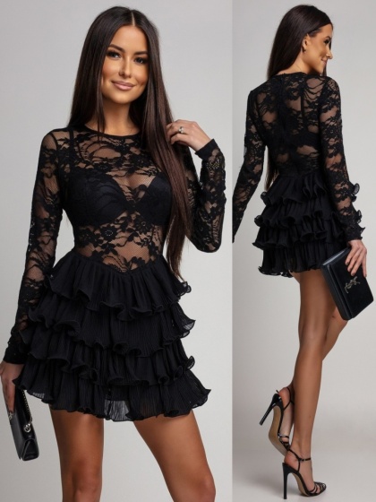 Rochie elegant scurta din dantela cu volane